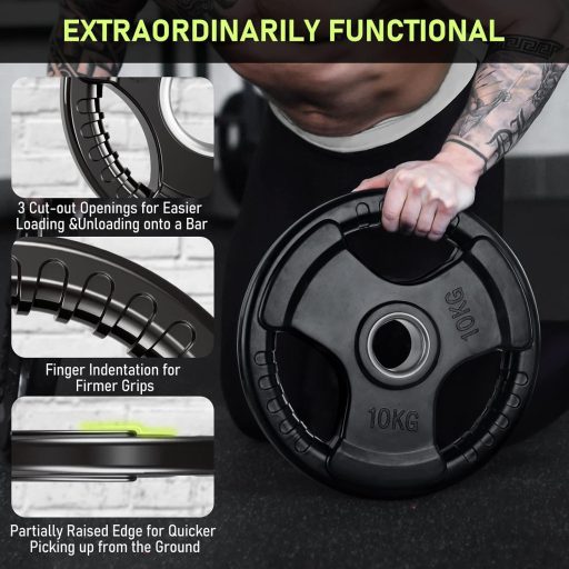 PhysKcal olimpiai súlylemez gumibevonattal 2'' nyílás Tri-Grip fekete pár erősítéshez