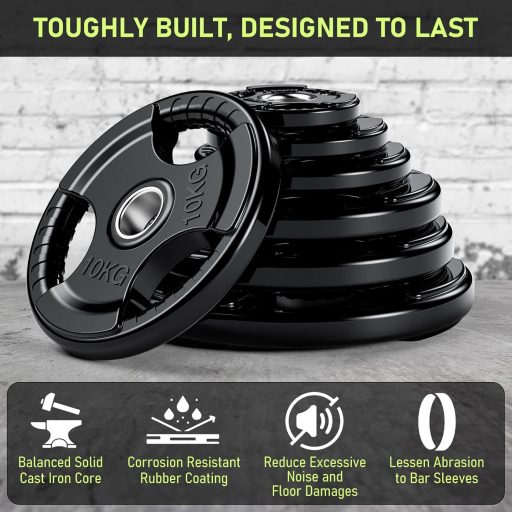 PhysKcal olimpiai súlylemez gumibevonattal 2'' nyílás Tri-Grip fekete pár erősítéshez