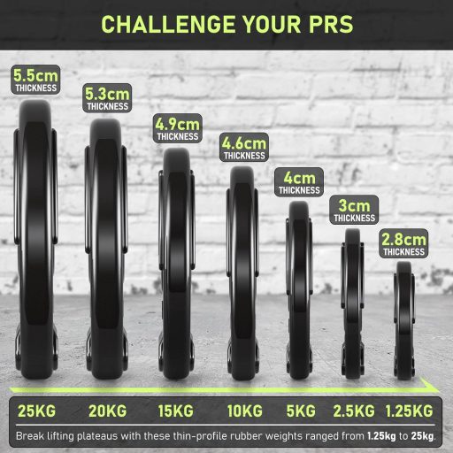 PhysKcal olimpiai súlylemez gumibevonattal 2'' nyílás Tri-Grip fekete pár erősítéshez