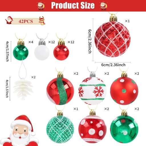 TSLBW 42 darabos karácsonyi gömb szett fenyőfára, csillogó dekorációs baubles