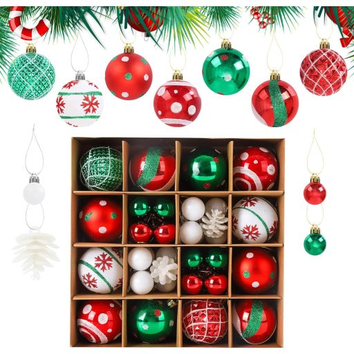 TSLBW 42 darabos karácsonyi gömb szett fenyőfára, csillogó dekorációs baubles