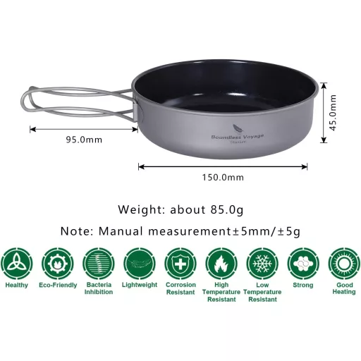 Boundless Voyage Tigaie Titan Pliabilă - Antiaderentă, Ustensilă de Gătit pentru Camping, Drumeții - 15cm Diametru, Compatibilă cu Arzător pe Gaz