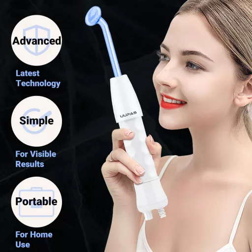 UUPAS Prijenosni visokofrekventni uređaj za njegu lica - 4 u 1 set plavih elektroda za akne, učvršćivanje kože i uklanjanje bora