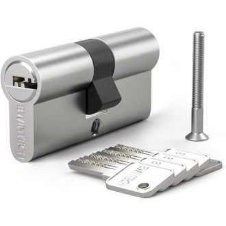   Bwintech 40/50 mm Euro Réz Zárbetét, 5 Sárgaréz Kulccsal - Fúrásbiztos, Törésbiztos, Zárfésülés Elleni Védelemmel, Szatén Nikkel Kivitel