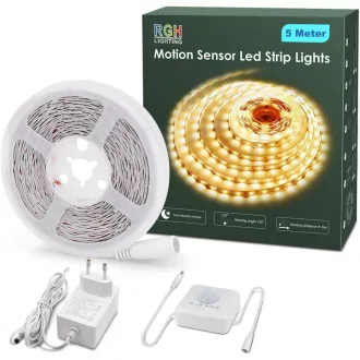   RGH LIGHTING 5m LED pásik so senzorom pohybu, teplá biela 3000K, samolepiaci