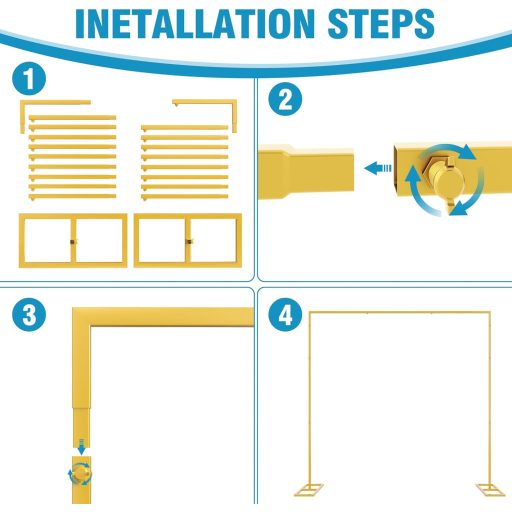 Fomcet 2,4x2,4m Arany Esküvői Kapu Állítható Háttér Fém Dekoráció Hordozható