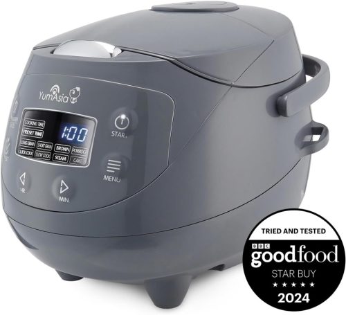 Yum Asia Panda Mini rizsfőző Ninja kerámia edénnyel, 0,63L kapacitás, 8 főzési program, fuzzy logic technológia, 350W, kobalt szürke