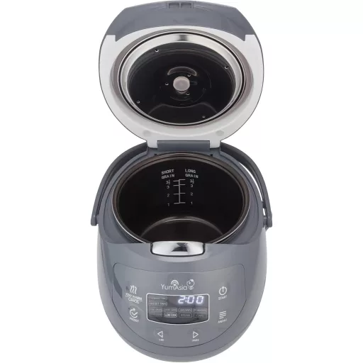 Yum Asia Panda Mini fierbător de orez cu vas ceramic Ninja, capacitate 0,63L, 8 programe de gătit, tehnologie fuzzy logic, 350W, gri cobalt