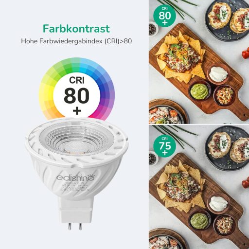 EDISHINE Spot LED GU5.3, 12V MR16, 5W (echivalent 50W), 2700K Alb Cald, 400 Lumeni, Unghi de dispersie 38°, Economie de energie, Pachet de 6 bucăți