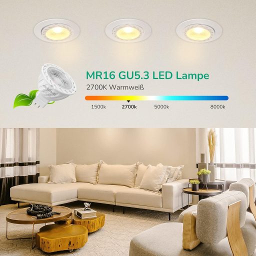 EDISHINE Spot LED GU5.3, 12V MR16, 5W (echivalent 50W), 2700K Alb Cald, 400 Lumeni, Unghi de dispersie 38°, Economie de energie, Pachet de 6 bucăți