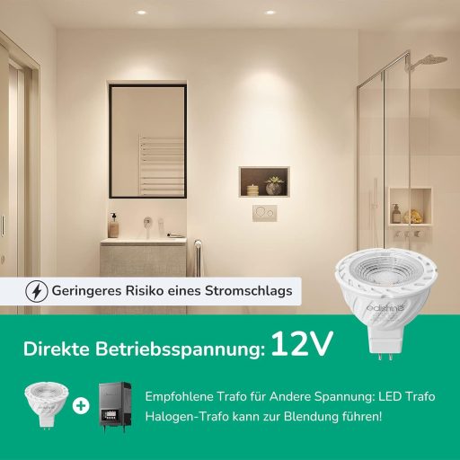 EDISHINE GU5.3 LED Spotlámpa, 12V MR16, 5W (50W helyett), 2700K Meleg Fehér, 400 Lumen, 38° Szórási Szög, Energiatakarékos, 6 darabos csomag