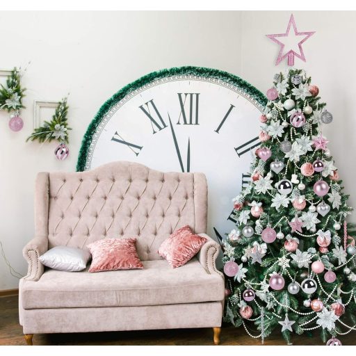 Agoer 60 darabos karácsonyi gömb szett ezüst-rózsaszín csillogó dekoráció