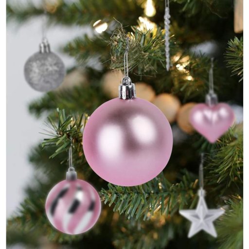 Agoer 60 darabos karácsonyi gömb szett ezüst-rózsaszín csillogó dekoráció