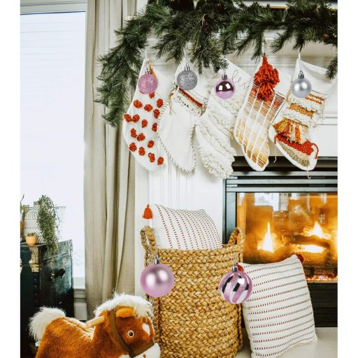 Agoer 60 darabos karácsonyi gömb szett ezüst-rózsaszín csillogó dekoráció