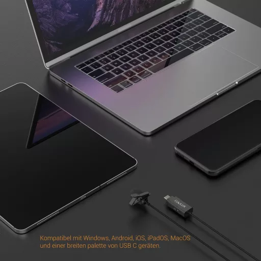 Cubilux Microfon USB-C cu mufă de 3.5mm pentru căști, compatibil cu iPad Pro Air Mini, MacBook, Google Pixel, microfon lavalieră.