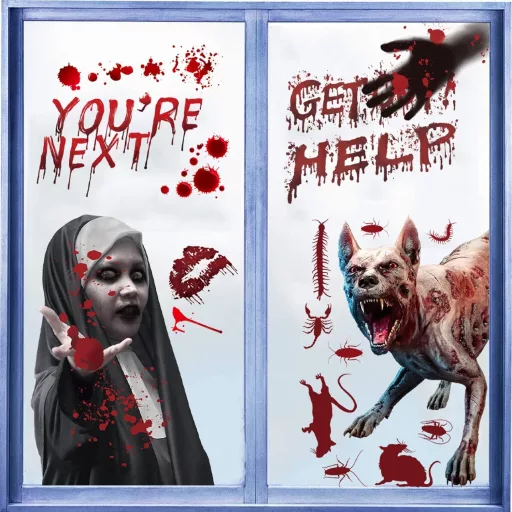 Set autocolante Halloween sângeroase - 8 buc. Decorațiuni de geam față-verso, urme de mâini însângerate, urme de picioare, decorațiuni Halloween PVC reutilizabile.