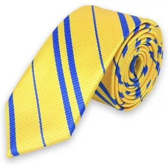   Elegantná žlto-modrá hodvábna kravata, extra dlhá 150 cm