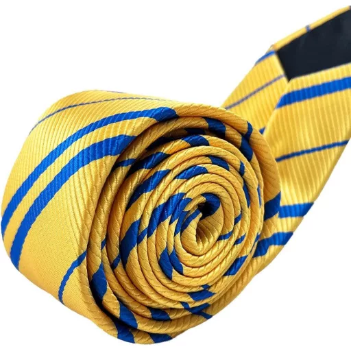 Elegantná žlto-modrá hodvábna kravata, extra dlhá 150 cm