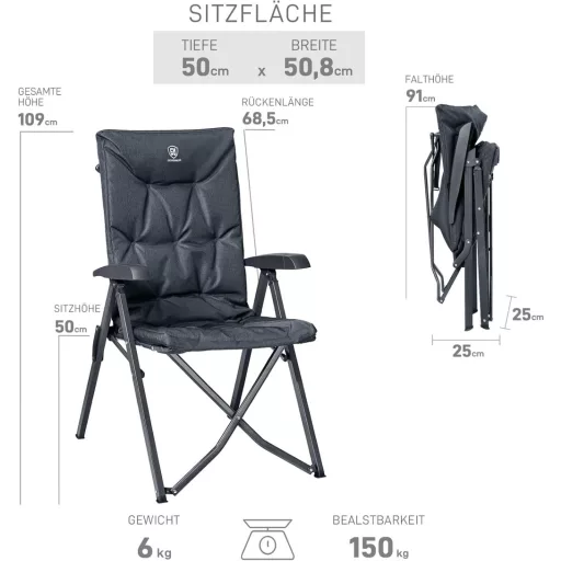 EVER ADVANCED Camping szék 150 kg terhelhetőség 4 fokozat háttámla alumínium