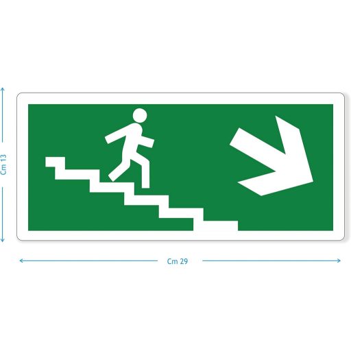 pubblimania Vészkijárat PVC Tábla Kültéri Beltéri 29x13cm Jobboldali Lépcsőhöz