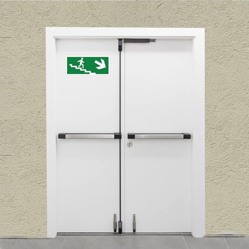 pubblimania Vészkijárat PVC Tábla Kültéri Beltéri 29x13cm Jobboldali Lépcsőhöz