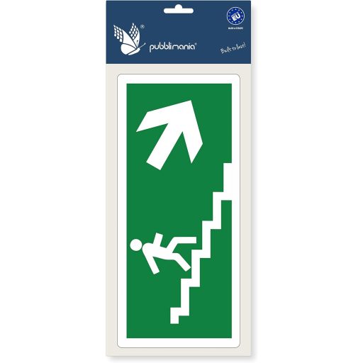 pubblimania Vészkijárat PVC Tábla Kültéri Beltéri 29x13cm Jobboldali Lépcsőhöz