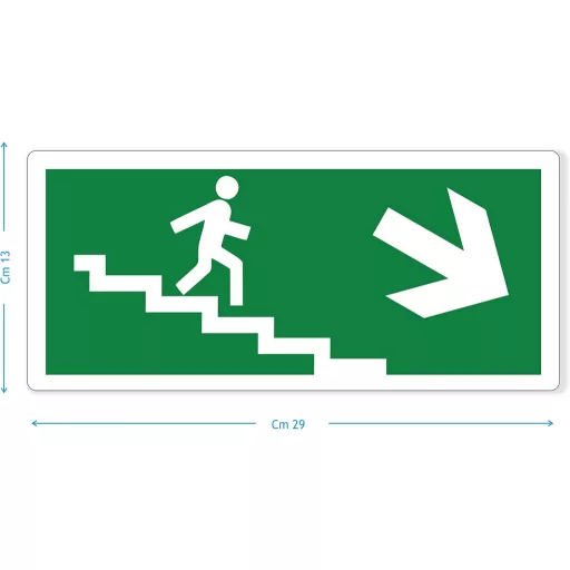 pubblimania Vészkijárat PVC Tábla Kültéri Beltéri 29x13cm Jobboldali Lépcsőhöz