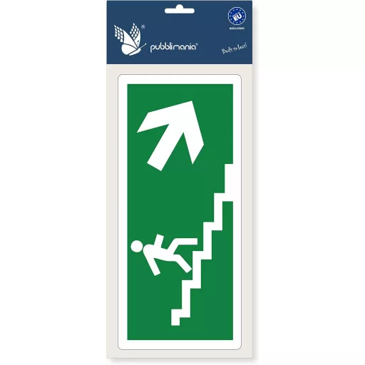 pubblimania Vészkijárat PVC Tábla Kültéri Beltéri 29x13cm Jobboldali Lépcsőhöz