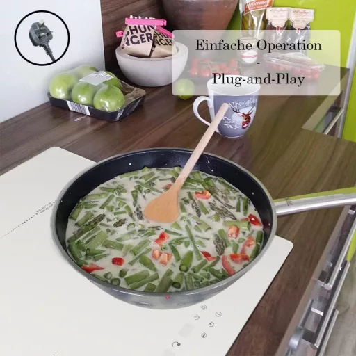 COVERCOOK Fehér Indukciós Főzőlap 60 cm - 4 Zónás Üvegkerámia Lap, Konnektorba Dugható, Érintőgombos Vezérlés, 9 Teljesítményszint, Időzítő,