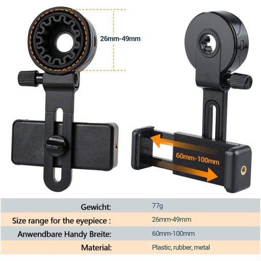 CAM2 Teleszkópos Telefontartó Adapter - Távcsőhöz, Mikroszkóphoz, Monokuláris Eszközökhöz - Állítható Univerzális Okostelefon Rögzítő Minden