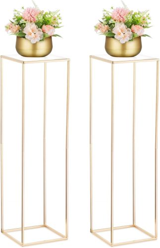 NUPTIO Vaze Aurii pentru Nunta de Aur, Decor de Masă cu Tavă Acrilică - 2 buc. Suport Metalic Geometric pentru Flori, 100 cm Înălțime, pentru Decorațiuni Evenimente Aniversare