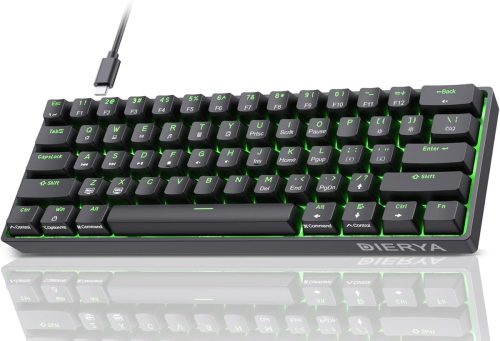 Dierya DK61se Mechanikus Gamer Billentyűzet, 60% Kompakt, 61 Gombos, Barna Kapcsolók, Anti-Ghosting, Jégkék Háttérvilágítás, USB-C, Windows/