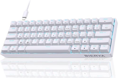 Dierya DK61se Kompakt Mechanikus Gamer Billentyűzet, 61 Gombos, Lineáris Red Switch, Anti-Ghosting, Ergonomikus, USB-C, Fehér