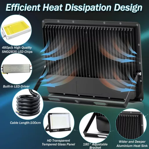 YIQIBRO 300W LED reflektor IP67 vízálló 30000 lm hideg fehér kültéri spotlámpa