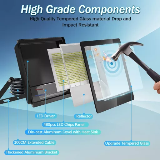 YIQIBRO 300W LED reflektor IP67 vízálló 30000 lm hideg fehér kültéri spotlámpa