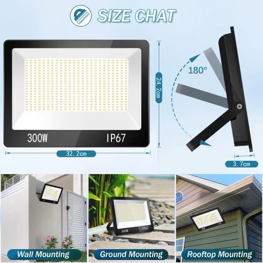 YIQIBRO 300W LED reflektor IP67 vízálló 30000 lm hideg fehér kültéri spotlámpa