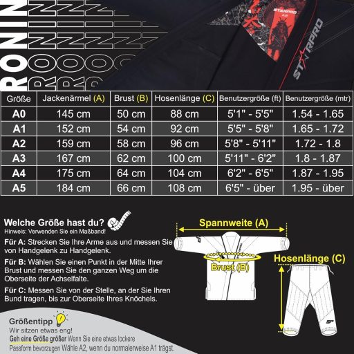 Starpro Ronin BJJ Gi 355g Bumbac Amestec Kimono Alb Negru Unisex Artă Marțială Haine de Antrenament Competiție