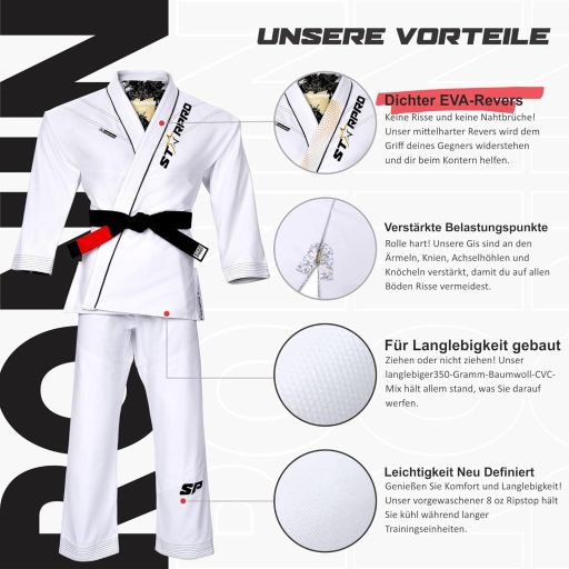 Starpro Ronin BJJ Gi 355g Bumbac Amestec Kimono Alb Negru Unisex Artă Marțială Haine de Antrenament Competiție