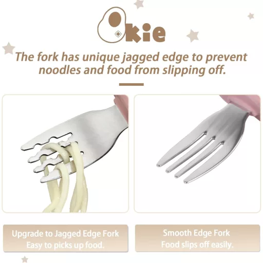 Qkie Gyerekevőeszköz Szett Rozsdamentes Kanál és Villa Szilikon Fogantyúval