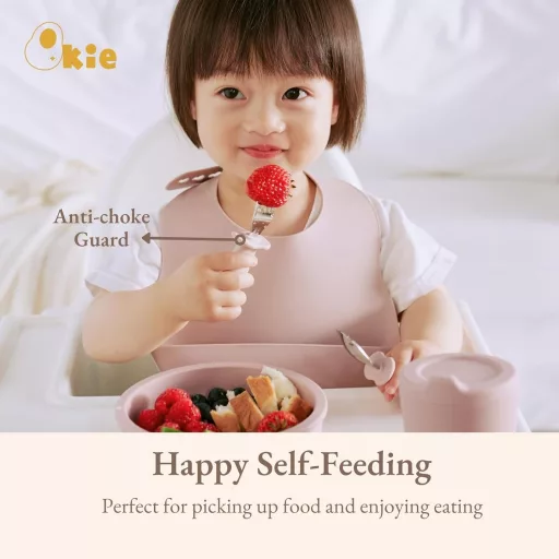 Qkie Set dječjeg pribora za jelo Inox žlica i vilica sa silikonskom drškom