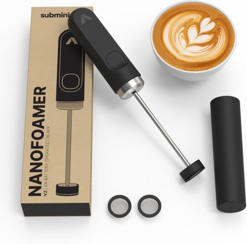 Subminimal NanoFoamer V2 Kézi Tejhabosító | Mikro-habosított Tej Barista Minőségű Kávéitalokhoz | Elemes Tejhabosító Cappuccino, Latte és Fo