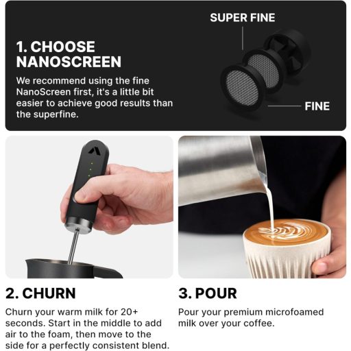 Subminimal NanoFoamer V2 Spumant de lapte manual | Lapte micro-spumat pentru băuturi de cafea de calitate barista | Spumant de lapte electric pentru Cappuccino, Latte și Fo