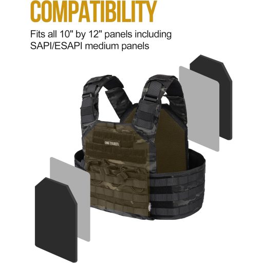 Vestă tactică OneTigris - Echipament de protecție Airsoft și Paintball, Camuflaj Negru, Protecție piept Unisex, Mărime ajustabilă M-XXL