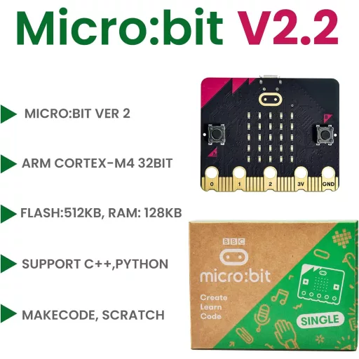 KEYESTUDIO BBC Micro:bit V2 Kit de Programare Educațională - Microcontroler Negru pentru Începători, cu Procesor Intel, pentru Învățarea Codării