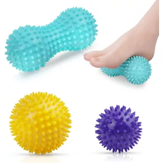   URAQT 3 db-os tüskés masszázslabda szett - Talp, kéz és nyak fájdalomcsillapításra - 3 Pack - Light Blue + Purple + Yellow