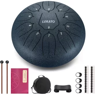   LEKATO 11 hangos acél nyelvdob 25,4 cm D-dúr meditációs hangszer sötétkék - 10 inch (D) 11 notes, navy blue