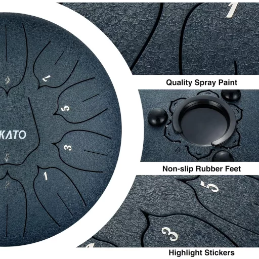 LEKATO 11 hangos acél nyelvdob 25,4 cm D-dúr meditációs hangszer sötétkék - 10 inch (D) 11 notes, navy blue