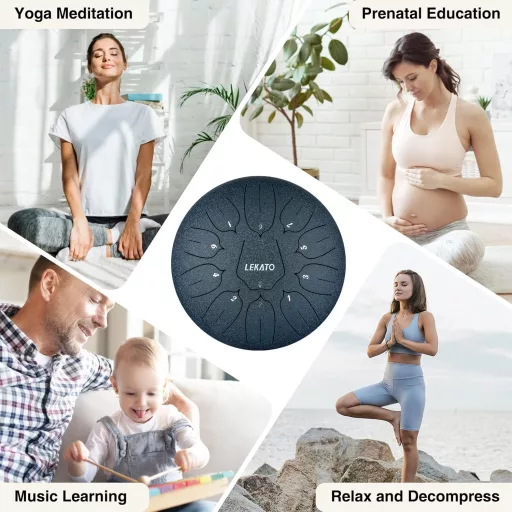 LEKATO 11 hangos acél nyelvdob 25,4 cm D-dúr meditációs hangszer sötétkék - 10 inch (D) 11 notes, navy blue