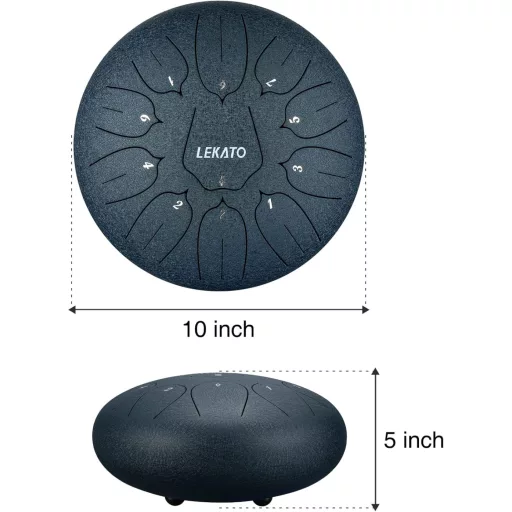 LEKATO 11 hangos acél nyelvdob 25,4 cm D-dúr meditációs hangszer sötétkék - 10 inch (D) 11 notes, navy blue