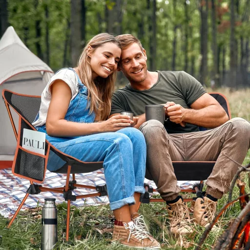 Sportneer Scaun de camping pliabil - Scaun de camping portabil ultralejer din aluminiu, cu o capacitate de încărcare de 150 kg, portocaliu, pentru drumeții, camping